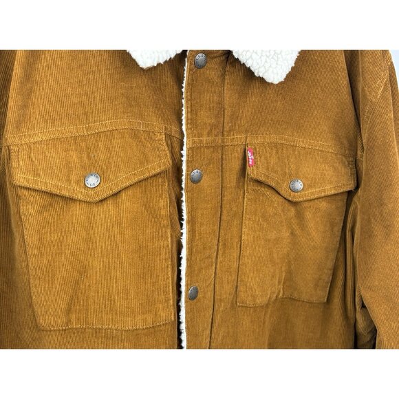 Levis Corduroy Sherpa Lined Trucker Jacket Men’s XXL Brown Snap Zip - Picture 3 of 16